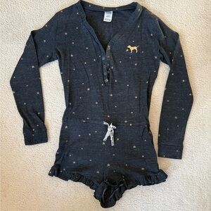 VICTORIA'S SECRET PINK GOLD STAR LOGO THERMAL ONE-PIECE ROMPER